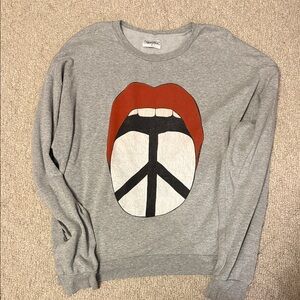 Lauren Moshi Gray Sweatshirt with Red Lips and Peace Symbol